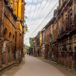 Abandoned 19th-century merchant mansions in Panam Nagar, Sonargaon, showcasing Indo-European architecture during a Trip Glider heritage tour.